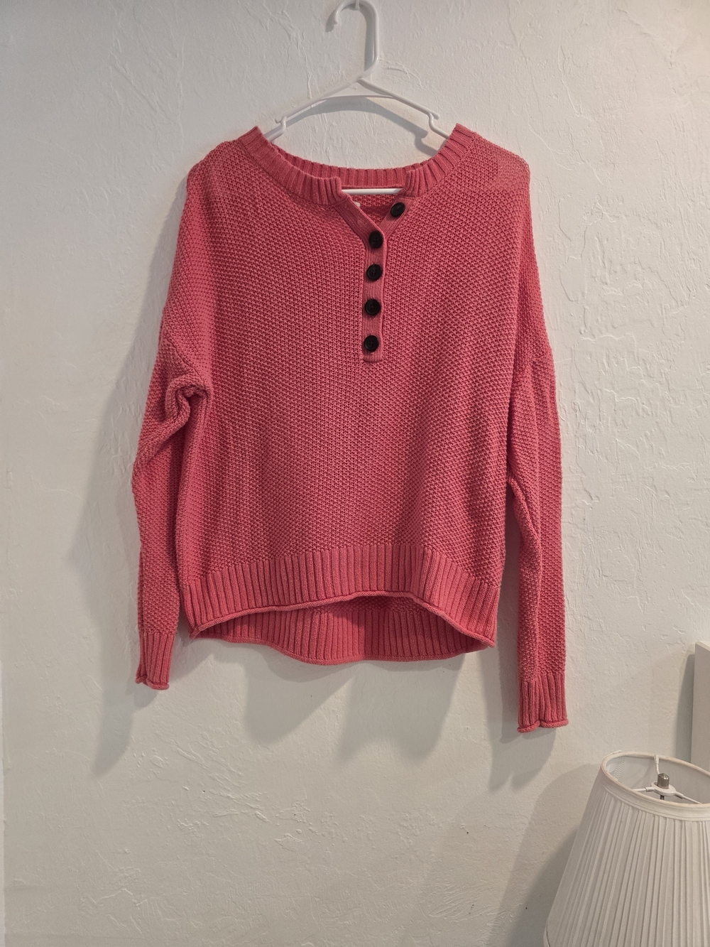 American Eagle Outfitters Pink Henley Knit Crew Sweater